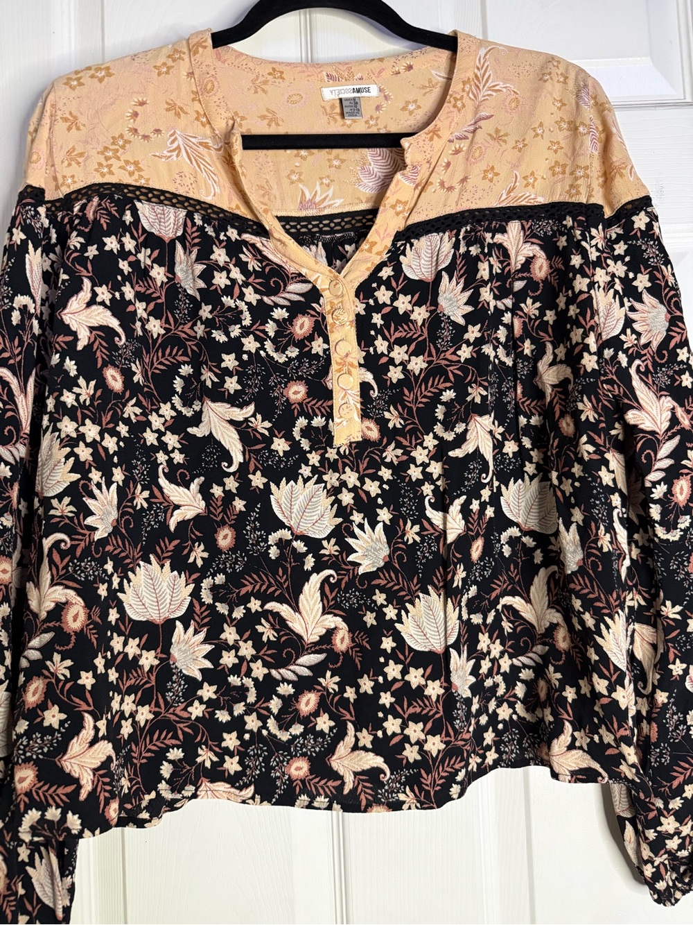 Peasant boho Floral Medium Amuse Society "Beach Vida Bling" Blouse viscose